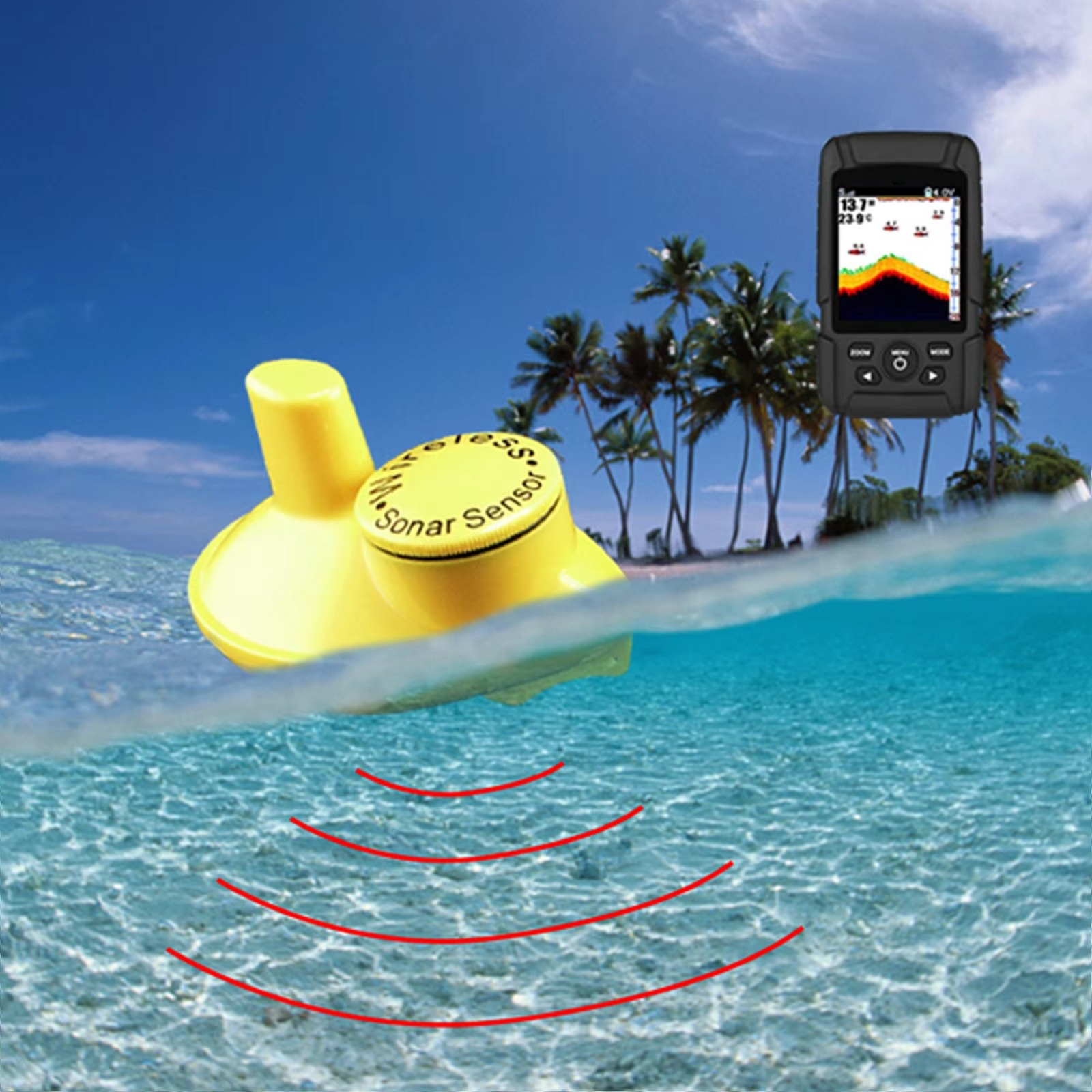 2-in-1 Wireless & Wired Fish F - مراجعة Fishing Boat Depth Finder وسعره