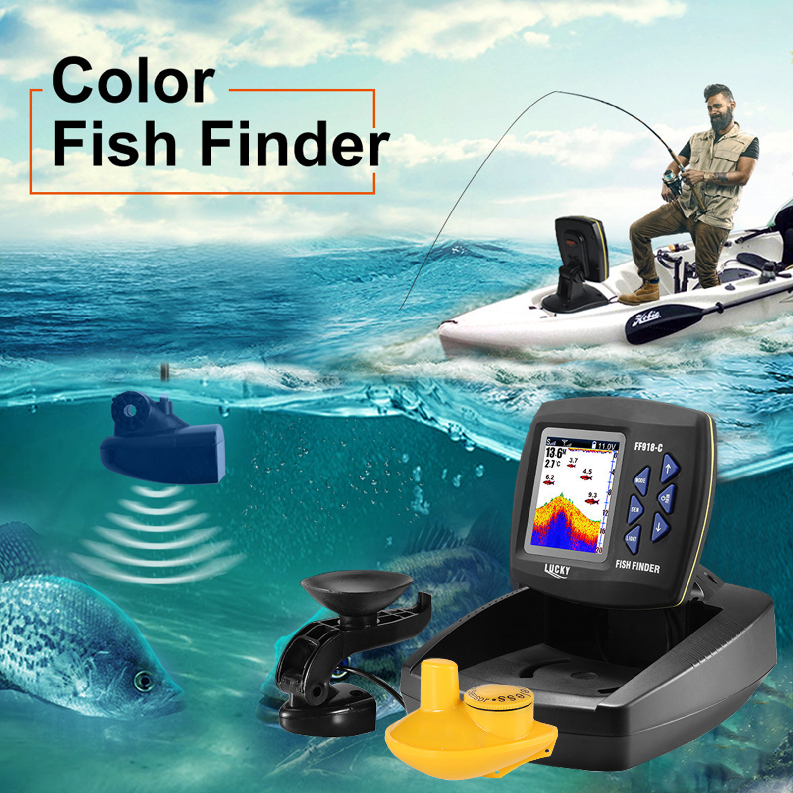 Portable Fish Finder Wireless  - مراجعة Fishing Boat Depth Finder وسعره