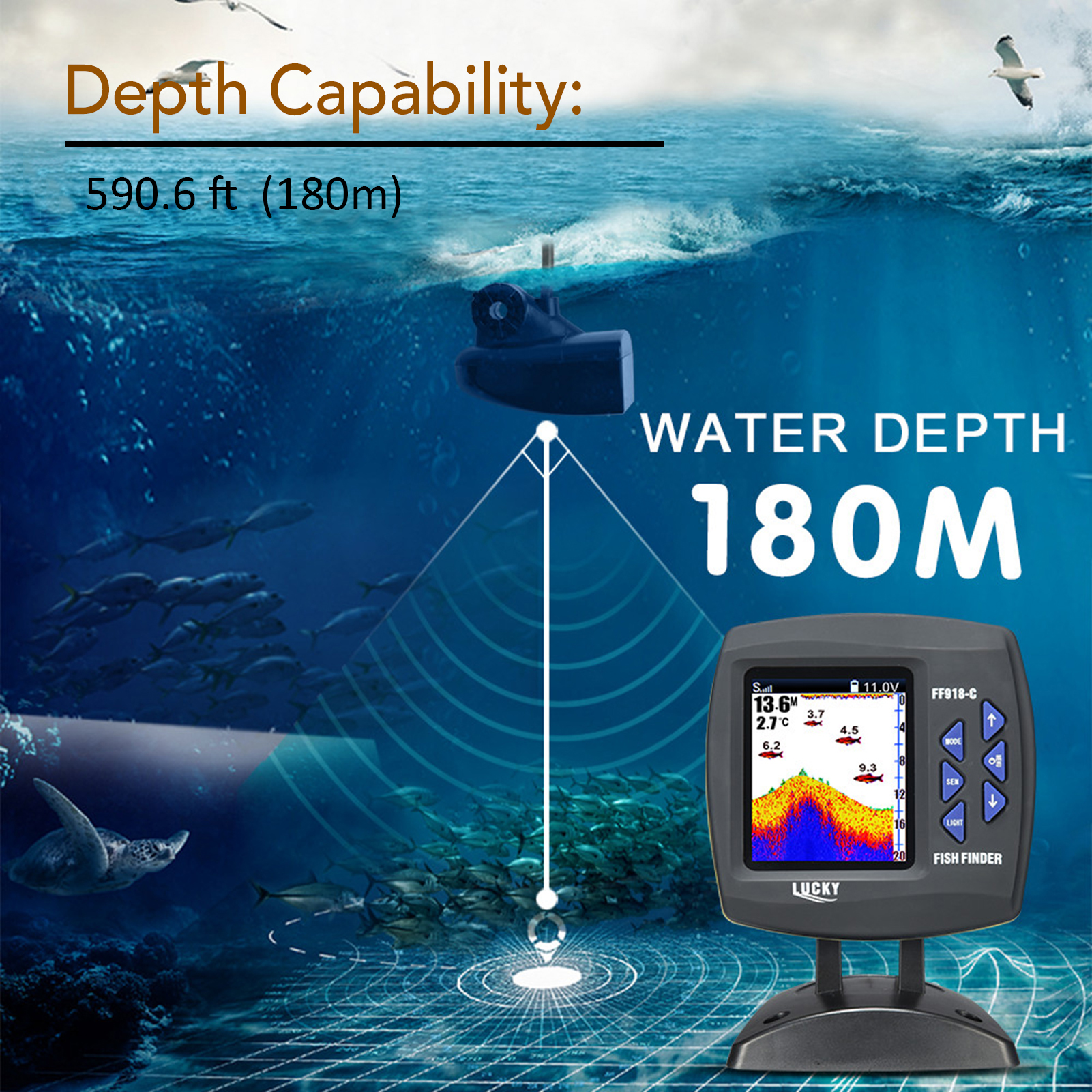 Portable Fish Finder Wireless  - مراجعة Fishing Boat Depth Finder وسعره