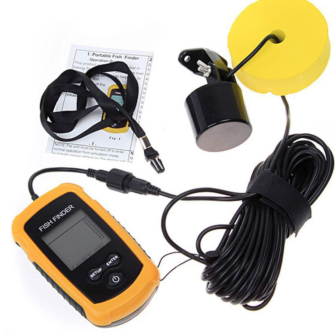 Alarm 100M Portable Sonar Fish - مراجعة Fishing Boat Depth Finder وسعره